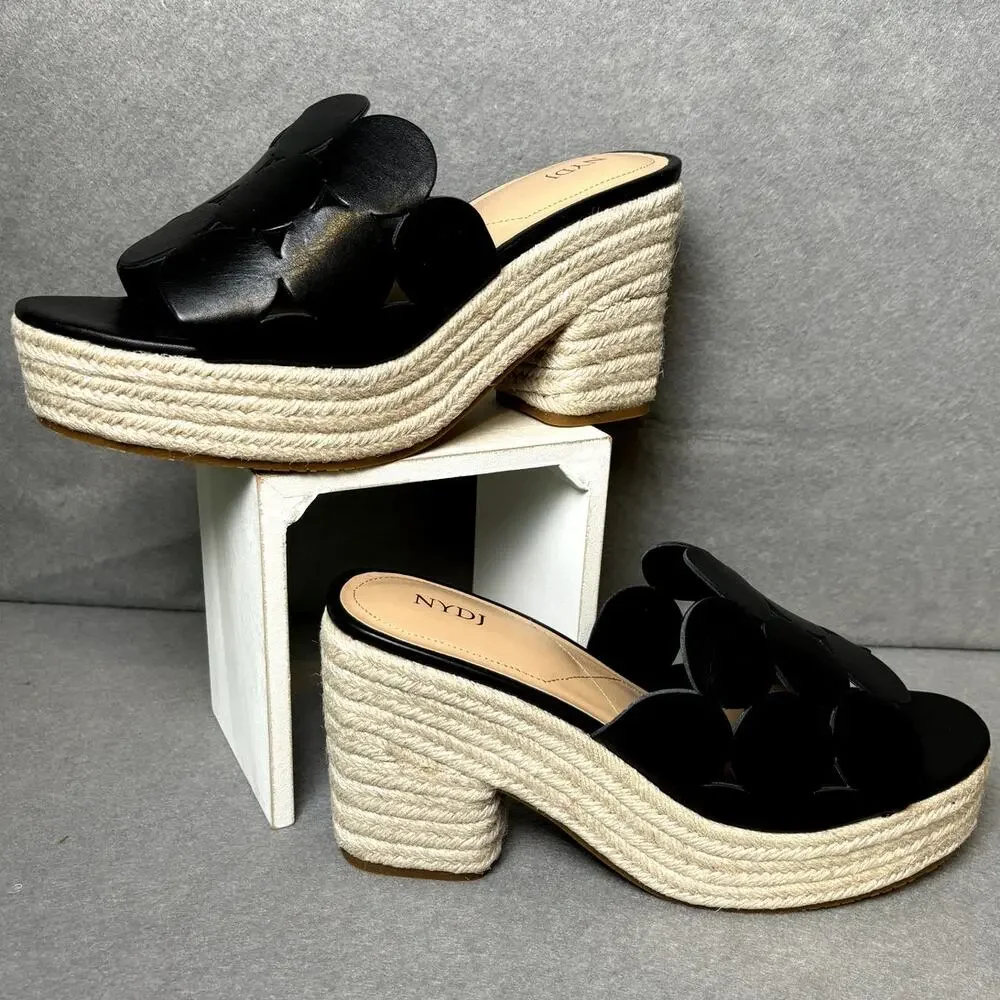 NYDJ Black Leather Mule Platform Sandal Summer Beach Party Sz 10
